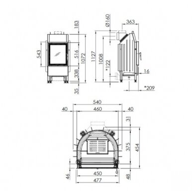 SPARTHERM MINI R1V510-4S plieninis židinio ugniakuras 2